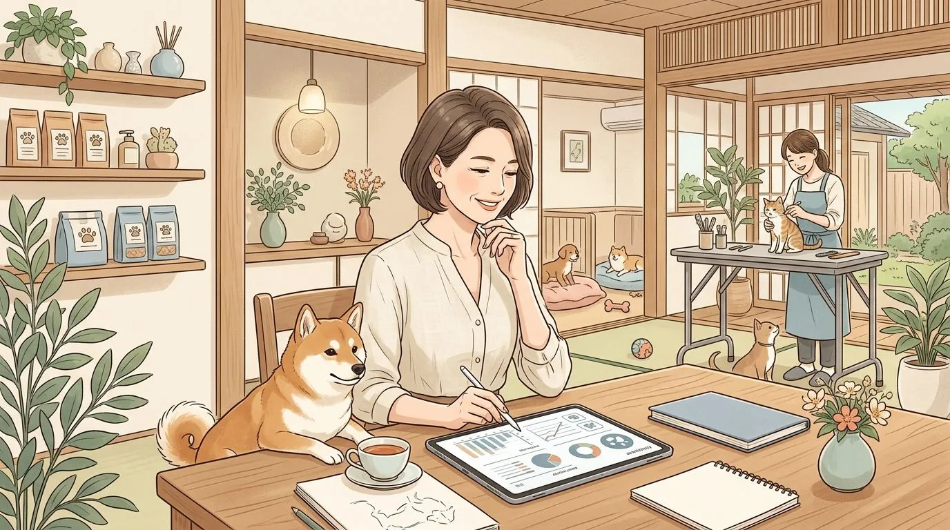 PonPonPet 營運分析插畫,呈現營收與會員經營分析